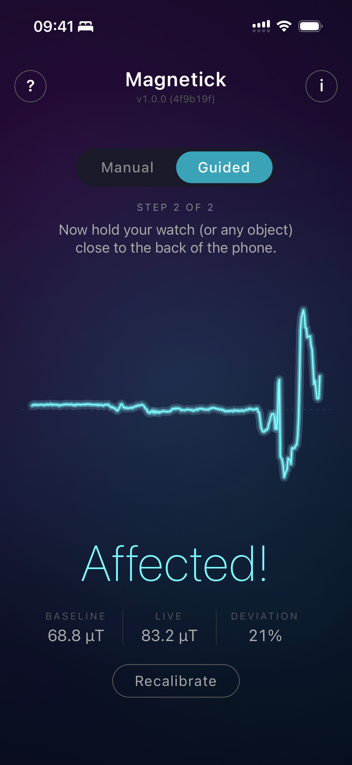 Magnetick showing an affected reading